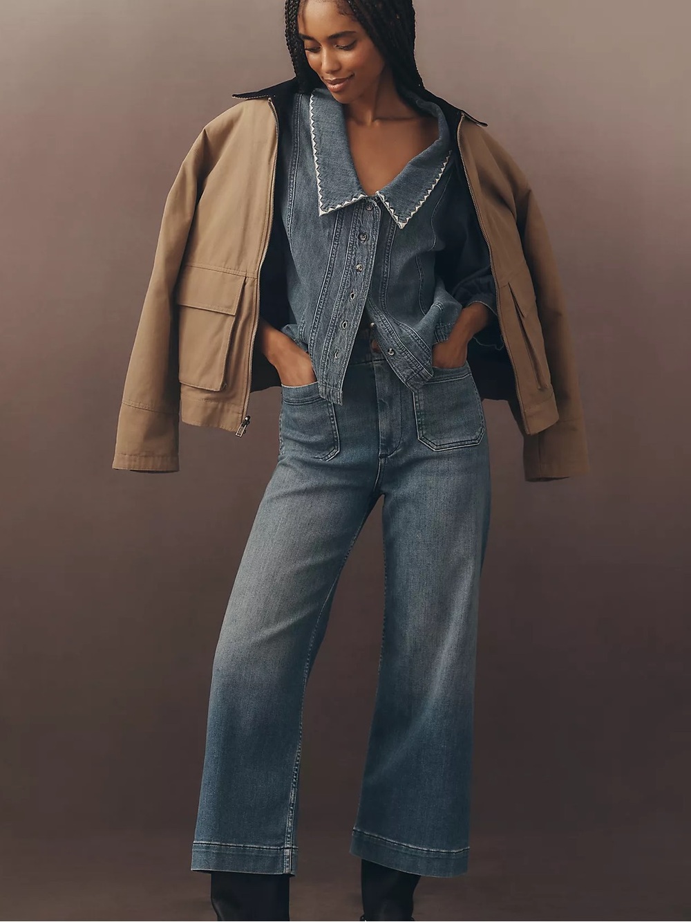 Anthropologie Maeve Colette High-Rise Wide-Leg Cropped Jeans